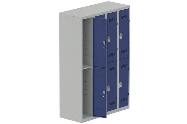 VESTIAIRES MULTICASES - 4 Colonnes - Vestiaire multicases, 4 colonnes L.120cm/8 cases, coffre gris clair/portes bleu foncé