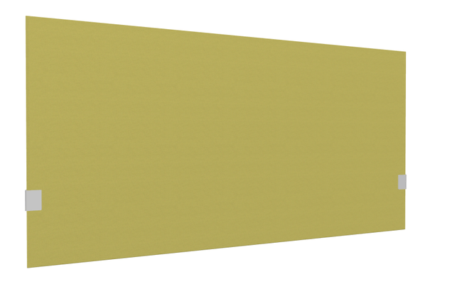 PANNEAUX ECRANS POUR BUREAU DROIT SOLO - Pour bureaux largeur 140 cm - SECRET Panneau-écran acoustique H74cm pour poste solo L.140cm. 2 faces tissu SYNERGY coloris jaune. pinces de fixation réglables en hauteur coloris aluminium