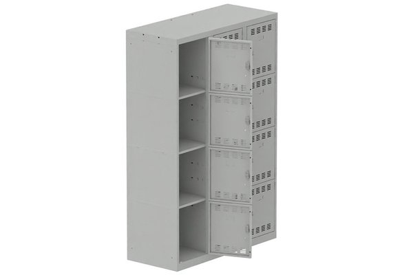[Pas de famille] - [Pas de sous famille] - Vestiaire multicases 3 colonnes L,40cm 4 cases (fermeture cadenas) H,180xL,120xP,50cm coffre gris clair/portes gris clair