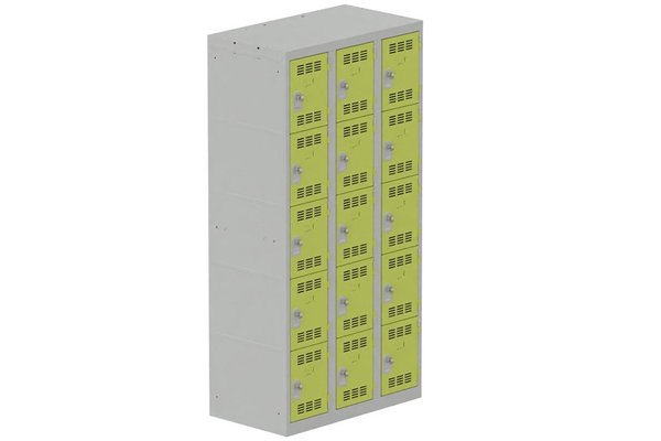 [Pas de famille] - [Pas de sous famille] - Vestiaire multicases 3 colonnes L,30cm 5 cases (fermeture cadenas) H,180xL,90xP,50cm coffre gris clair/portes anis