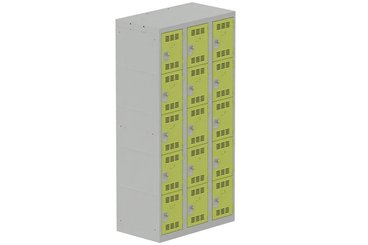 [Pas de famille] - [Pas de sous famille] - Vestiaire multicases 3 colonnes L,30cm 5 cases (fermeture cadenas) H,180xL,90xP,50cm coffre gris clair/portes anis