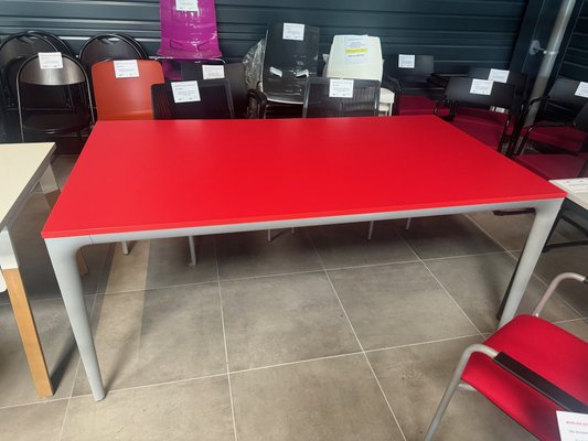 DESTOCKAGE - Bureau - Bureau de direction 180 x 100 cm plateau rouge et structure couleur aluminium