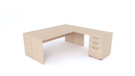 Gamme X5 - Tables de Bureau avec retour - X5- Plan Manager 180x90cm avec retour 100x60cm sur caisson hauteur bureau 3 tiroirs (encombrement 180x190cm)