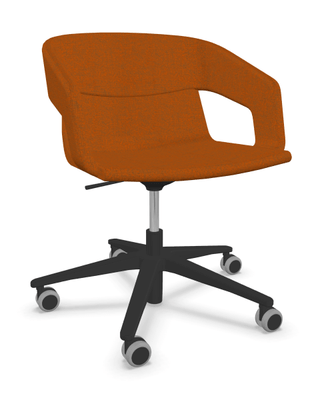 VISITEURS ET FONCTIONNELS - Sur roulettes - Melody - Fauteuil Pietement roulettes Alu poli noir (A). Tissu Int Step et extérieur orange