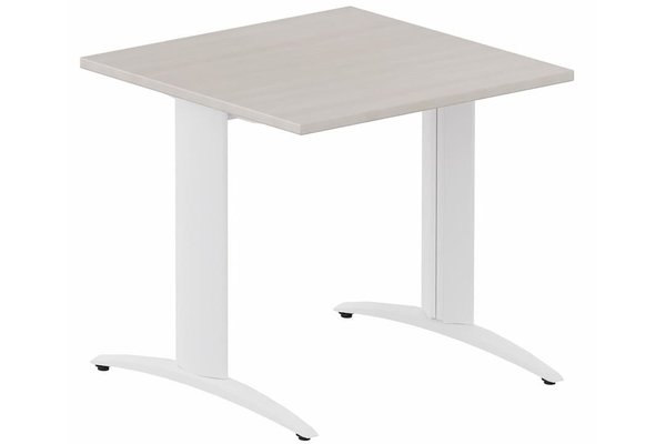 TABLES DE FORMATION - Composables piétement "i" - Module composable pied i, L.80xP.80cm, départ, plateau acacia, structure blanc, plateau acacia, structure blanc