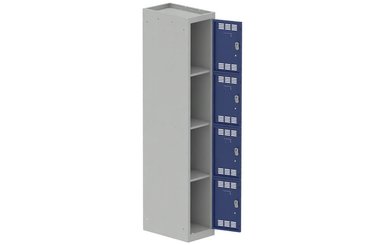 VESTIAIRES MULTICASES - 1 Colonne - Vestiaire multicases, 1 colonne L.30 cm/4 cases, coffre gris clair/portes bleu foncé