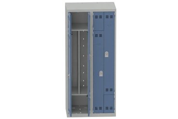[Pas de famille] - [Pas de sous famille] - Vestiaire gain de place 2 colonnes (fermeture cadenas) H,180xL,80xP,50cm coffre gris clair/portes bleu