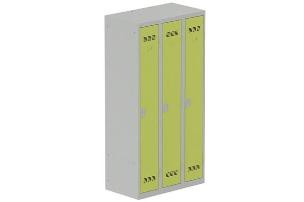 [Pas de famille] - [Pas de sous famille] - Vestiaire industrie propre 3 portes (serrure 2 clés) H180xL90xP50cm coffre gris clair/ porte(s) anis