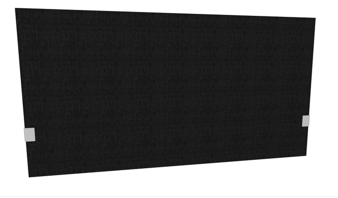 PANNEAUX ECRANS POUR BUREAU DROIT SOLO - Pour bureaux largeur 140 cm - SECRET Panneau-écran acoustique H74cm pour poste solo L.140cm. 2 faces tissu BERTA coloris noir. pinces de fixation réglables en hauteur coloris aluminium