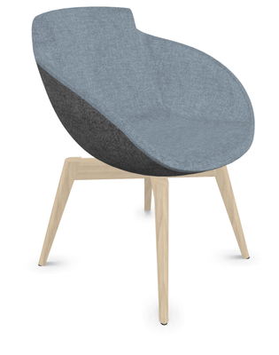 FAUTEUILS/POUFS - 4 pieds bois - Coco - Fauteuil 4 pieds bois naturel (W1). Tissu Int Step Bleu gris (L06) - Tissu Ext Step L34