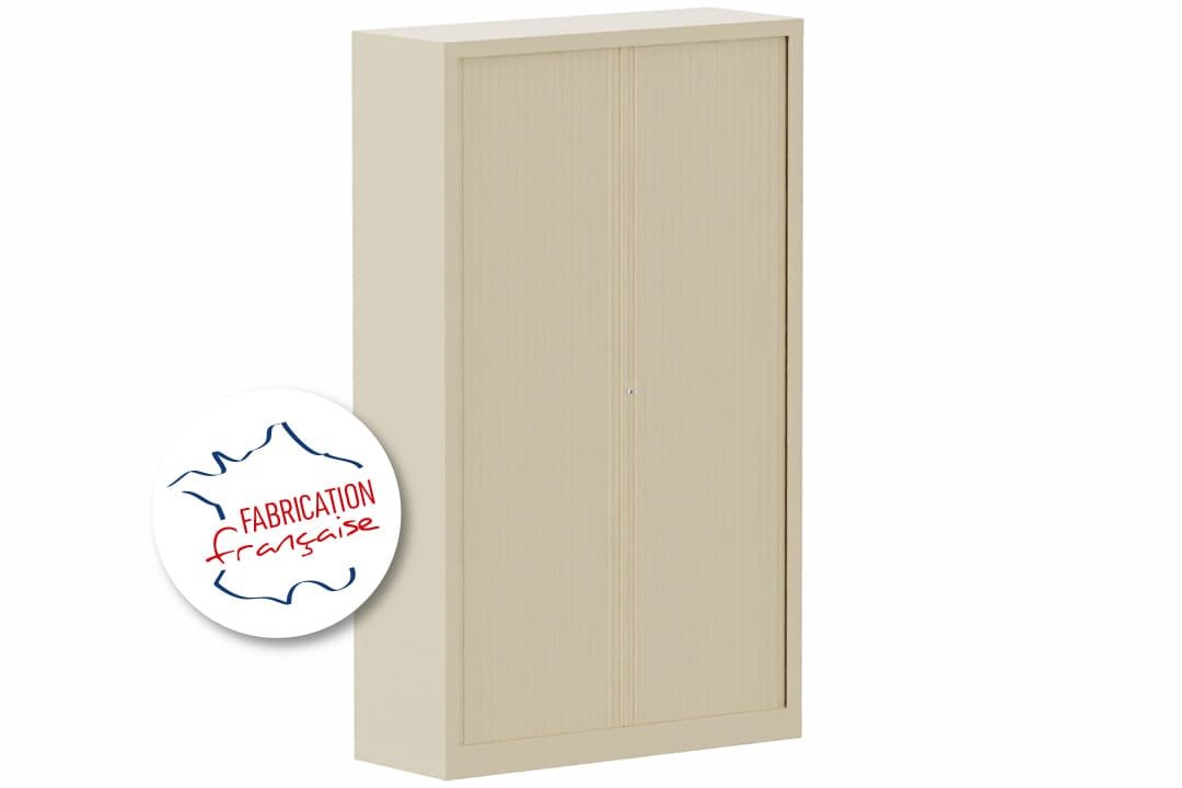 Armoire à rideaux grande profondeur H198xL120xP60cm 4 tablettes coffre beige/rideaux beige