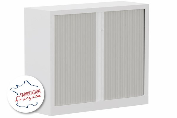 ARMOIRES A RIDEAUX - Largeur 120 cm - Armoire à rideaux H100xL120cm 2 tablettes, coffre blanc, rideaux acacia