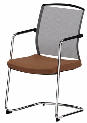 VISITEURS ET FONCTIONNELS - Luge - DANDY VISITEUR fauteuil luge, dos résille noir, CUIR PLEINE FLEUR coloris camel, structure chrome