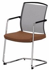 VISITEURS ET FONCTIONNELS - Luge - DANDY VISITEUR fauteuil luge, dos résille noir, CUIR PLEINE FLEUR coloris camel, structure chrome