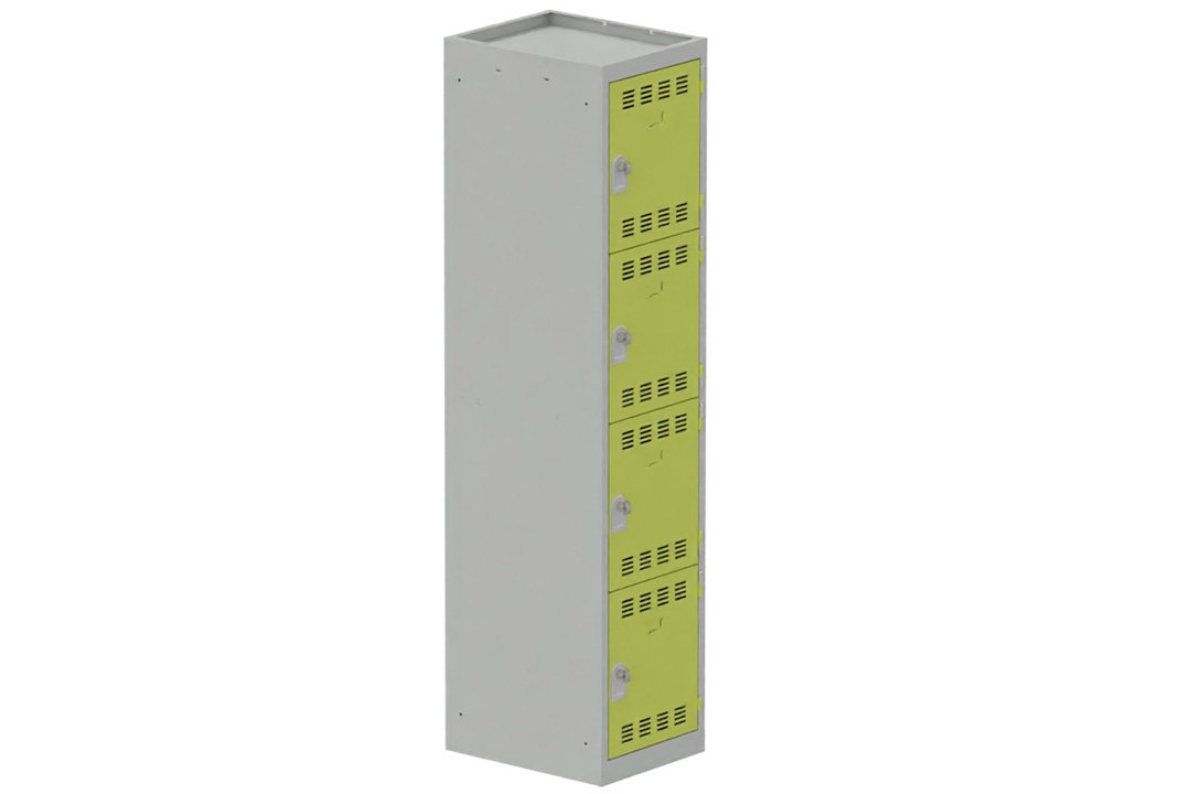 Vestiaire multicases 1 colonne L,40cm 4 cases (fermeture cadenas) H,180xL,40xP,50cm coffre gris clair/portes anis