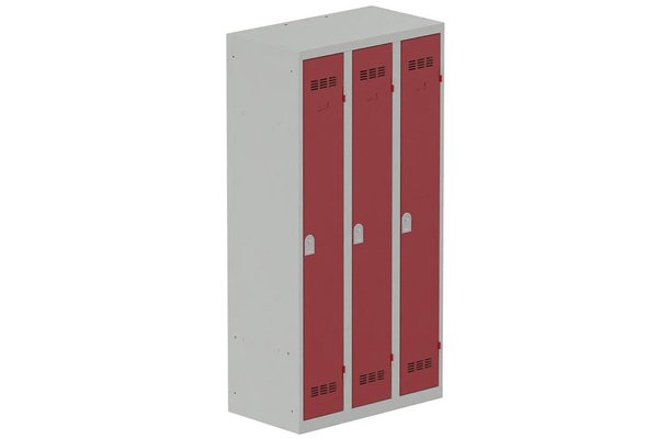 [Pas de famille] - [Pas de sous famille] - Vestiaire industrie propre 3 portes (serrure 2 clés) H180xL90xP50cm coffre gris clair/ porte(s) rouge