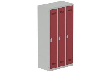 [Pas de famille] - [Pas de sous famille] - Vestiaire industrie propre 3 portes (serrure 2 clés) H180xL90xP50cm coffre gris clair/ porte(s) rouge