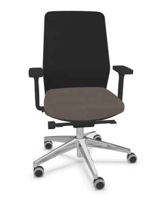OPERATIVE - Dossier résille - Siège de travail avec accoudoirs. Support lombaire réglable en hauteur. Assise réglable en profondeur. Coloris cappuccino, résille gris piètement chromé