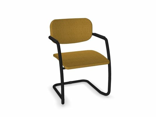 VISITEURS ET FONCTIONNELS - Luge - DIVA fauteuil dos tissu. piétement luge laqué noir assise et dossier tissu BERTA coloris moutarde