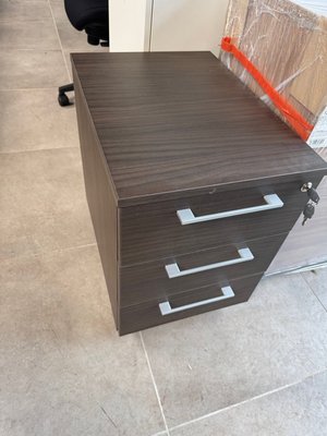DESTOCKAGE - Rangements - Caisson mobile 3 tiroirs en mélaminé finition wengé sur roulettes