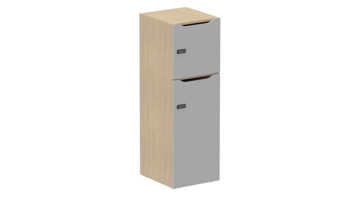 CASIERS - 2 cases - Meuble à cases H.137xL.45xP.50cm - 2 cases : 1 x H86cm (en bas) + 1 x H43cm. portes avec découpe en partie haute. serrure à code