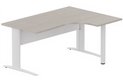 K1 VDF METAL Compact 90° asymétrique 180x120x80/60cm retour à droite sur pied de soutien, plateau acacia, structure blanc