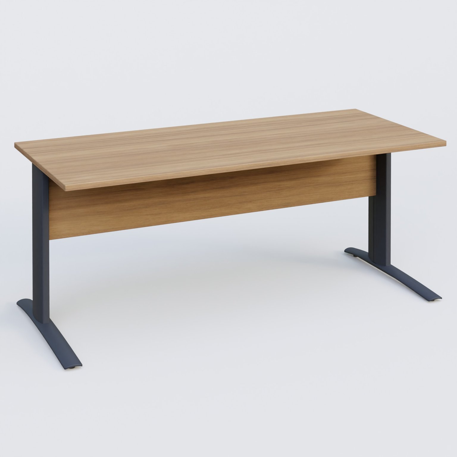 K1 Plateau droit 180x80 avec voile de fond bois. Plateau Noyer et pietement Anthracite