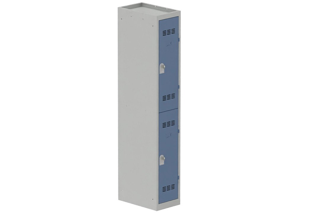 Vestiaire multicases 1 colonne L,30cm 2 cases (fermeture cadenas) H,180xL,30xP,50cm coffre gris clair/portes bleu