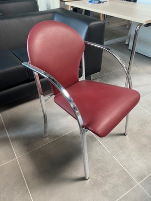 DESTOCKAGE - Chaise - Chaise visiteur structure chromée, assise revetement pvc bordeau