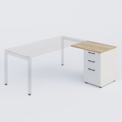 [Pas de famille] - [Pas de sous famille] - K3 retour direct 80x60cm sur caisson mélamine HB P.60cm 3 tiroirs. Plateau ,caisson Chêne naturel pour pietement Aluminium