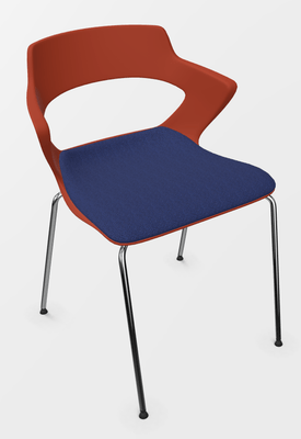 VISITEURS ET FONCTIONNELS - 4 Pieds - SWEETY Chaise 4 pieds tube, piétement chrome, coque polypropylène coloris rouge, placet assise tissu BONDAI coloris bleu BNC