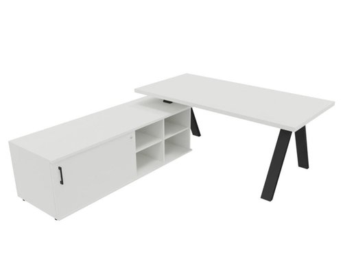 [Pas de famille] - [Pas de sous famille] - X3 Plan Manager 200*100cm + meuble USE ME sans caisson à gauche. Plateau Blanc et piètement Noir.