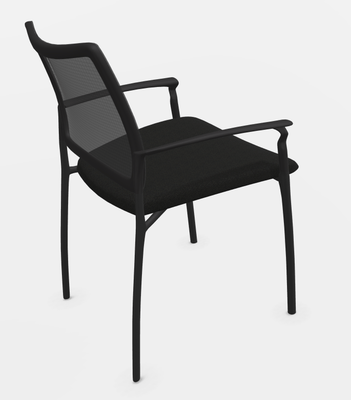 FAUTEUILS/POUFS - 4 pieds - Chaise 4 pieds OMNIA, assise tissu BONDAI coloris noir, dos résille coloris noir, structure chrome