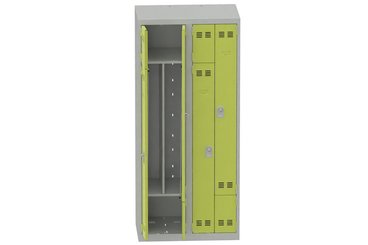 [Pas de famille] - [Pas de sous famille] - Vestiaire gain de place 2 colonnes (fermeture cadenas) H,180xL,80xP,50cm coffre gris clair/portes anis
