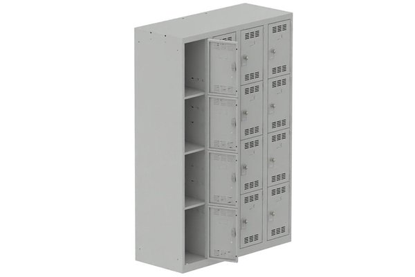 [Pas de famille] - [Pas de sous famille] - Vestiaire multicases 4 colonnes L,30cm 4 cases (fermeture cadenas) H,180xL,120xP,50cm coffre gris clair/portes gris clair