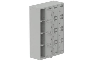 [Pas de famille] - [Pas de sous famille] - Vestiaire multicases 4 colonnes L,30cm 4 cases (fermeture cadenas) H,180xL,120xP,50cm coffre gris clair/portes gris clair