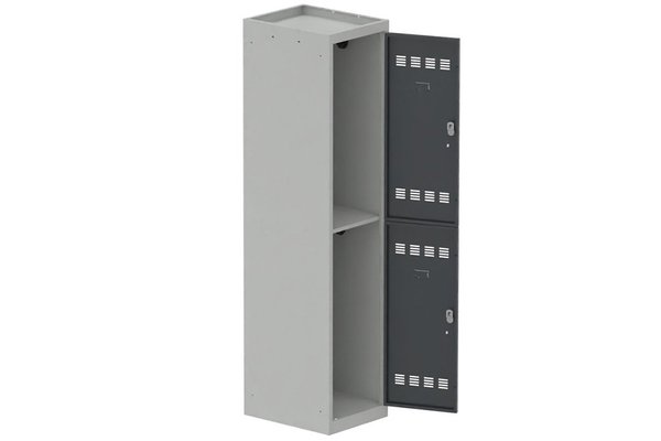 VESTIAIRES MULTICASES - 1 Colonne - Vestiaire multicases, 1 colonne L.40cm/2 cases, coffre gris clair/portes anthracite