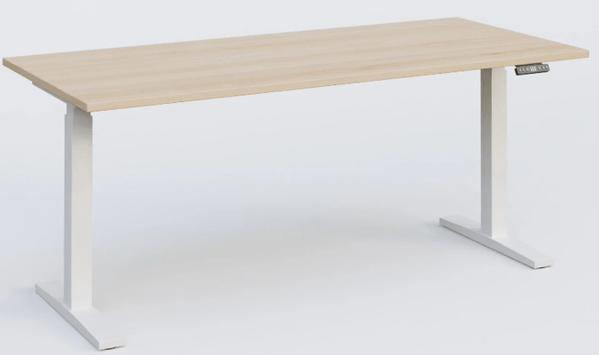 [Pas de famille] - [Pas de sous famille] - K_PRO2 Poste solo RH 70-120 cm . Plateau 200*80 épaisseur 25mm. coloris hêtre, pieds blancs