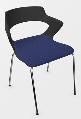 VISITEURS ET FONCTIONNELS - 4 Pieds - SWEETY Chaise 4 pieds tube, piétement chrome, coque polypropylène coloris noir, placet assise tissu BONDAI coloris bleu BNC