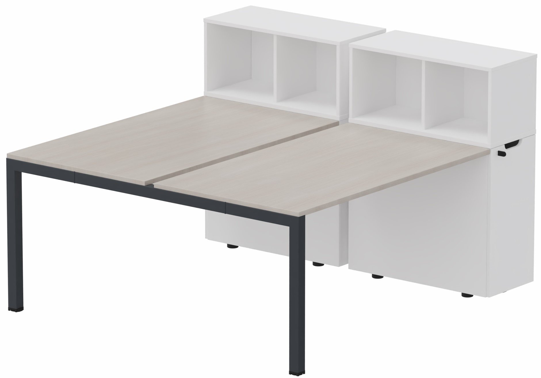 K3 Bench départ avec niche sur rangement personnel 156x80cm encombrement 156x165cm, plateau acacia, structure anthracite