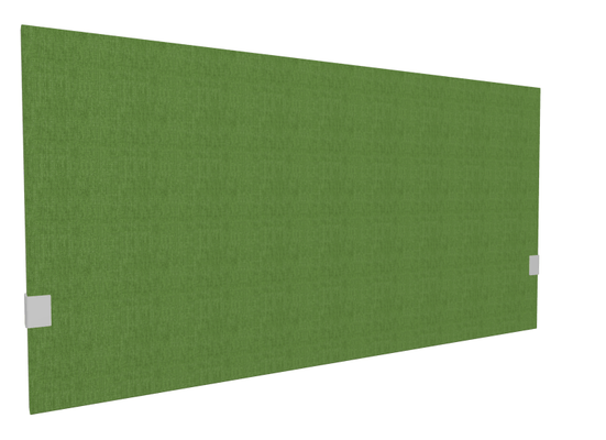 PANNEAUX ECRANS POUR BUREAU DROIT SOLO - Pour bureaux largeur 140 cm - SECRET Panneau-écran acoustique H74cm pour poste solo L.140cm. 2 faces tissu BERTA coloris vert. pinces de fixation réglables en hauteur coloris aluminium
