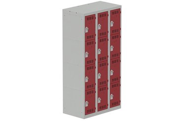 [Pas de famille] - [Pas de sous famille] - Vestiaire multicases 3 colonnes L,30cm 4 cases (fermeture cadenas) H,180xL,90xP,50cm coffre gris clair/portes rouge