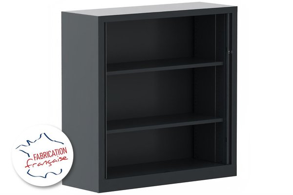 [Pas de famille] - [Pas de sous famille] - Armoire à rideaux 2P H120XL120XP43 2 Tablettes , coffre Anthracite/rideaux ACACIA