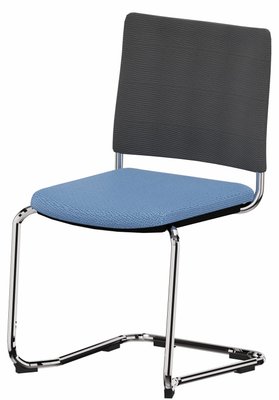 VISITEURS ET FONCTIONNELS - Luge - ZEN mesh visiteur - Chaise Piétement luge chrome (CH).Assise tissu et dossier résille Step Bleu gris (L06)
