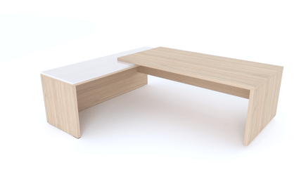 Gamme X5 - Tables de Bureau avec retour - X5- Plan Manager 200x100cm avec retour mur débordant top verre (encombrement 230x200cm)