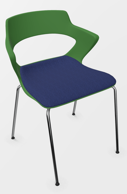 VISITEURS ET FONCTIONNELS - 4 Pieds - SWEETY Chaise 4 pieds tube, piétement chrome, coque polypropylène coloris vert, placet assise tissu BONDAI coloris bleu BNC