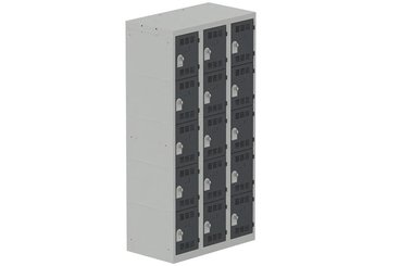 VESTIAIRES MULTICASES - 3 Colonnes - Vestiaire multicases, 3 colonnes L.90cm/15 cases, coffre gris clair/portes gris anthracite
