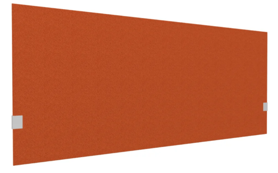 PANNEAUX ECRANS POUR BUREAU DROIT SOLO - Pour bureaux largeur 140 cm - SECRET Panneau-écran acoustique H74cm pour poste solo L.140cm. 2 faces tissu LUCIA coloris orange. pinces de fixation réglables en hauteur coloris aluminium