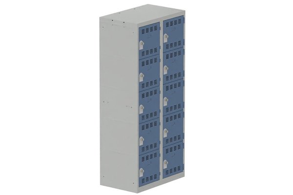 [Pas de famille] - [Pas de sous famille] - Vestiaire multicases 2 colonnes L,40cm 5 cases (fermeture cadenas) H,180xL,80xP,50cm coffre gris clair/portes bleu