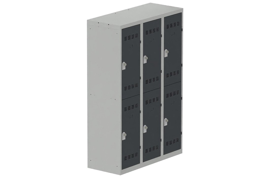Vestiaire multicases, 3 colonnes L.120cm/6 cases, coffre gris clair/portes anthracite
